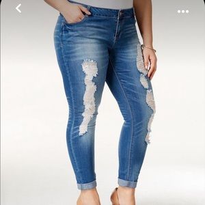 Rocks & Indigo Plus Size Ripped Ankle Jeans